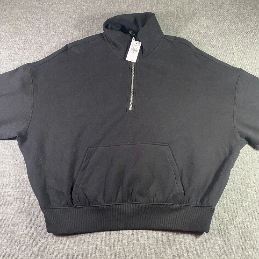 NWT Express 1/2 Zip Pullover Sweater Mens Size Medium Black‎ Lightweight Stretch